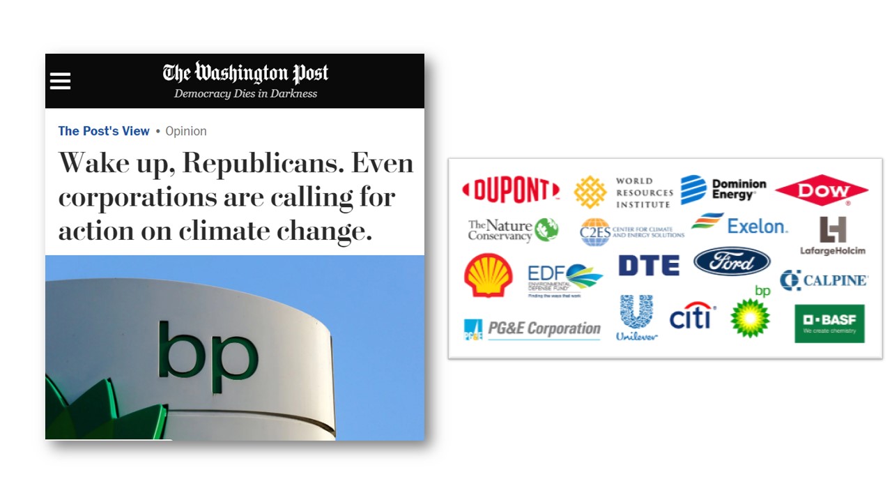 Washington Post op-ed and names of CEOs in the CEO Climate Dialogue.